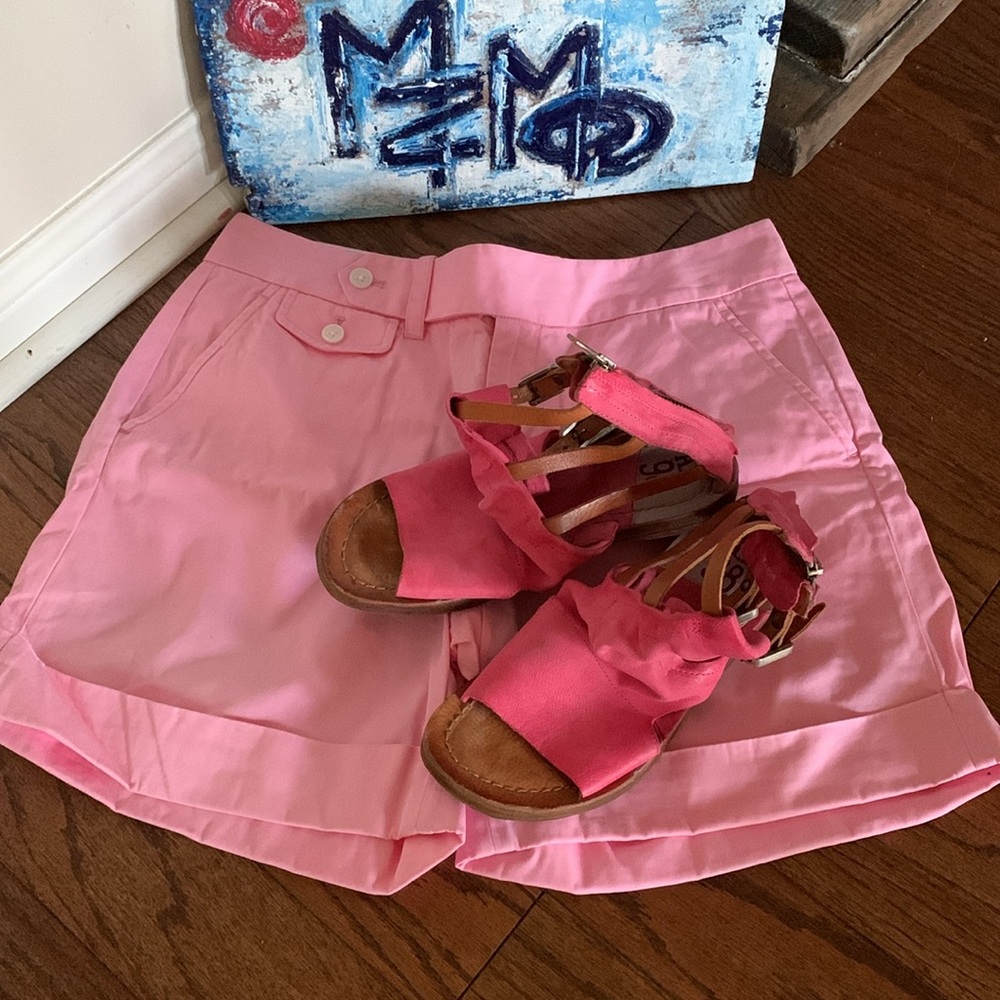 Vintage Ralph Lauren Golf Cuffed Shorts Soft Pink 100% COTTON Button Pockets Zip